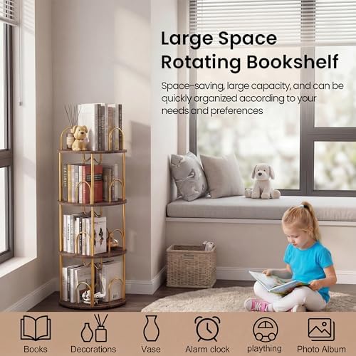3 Tier Rotating Bookshelf, 360° Spinning Bookshelf Tower, Narrow Corner Book Shelf, Revolving Bookcase Corner Tall Book 