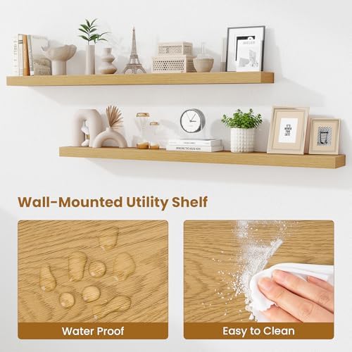 Fun Memories 60 Inch Fireplace Mantel Set of 2, Long Floating Shelf for Bedroom|Living Room, Wall Mounted Farmhouse Disp