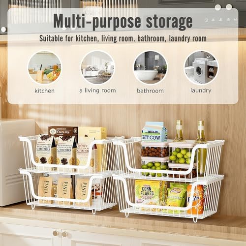 GAOKASE 6 Pcs Stackable Wire Baskets for Pantry Organizers and Storage,