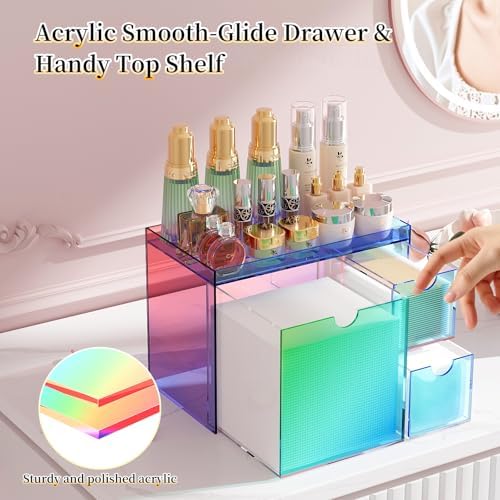Youdepot Iridescent Acrylic Face Towel Holder with 3 Drawers