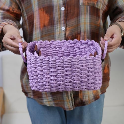 Woven Paper Rope Wicker Basket for Organizing(Set of 3,Purple)