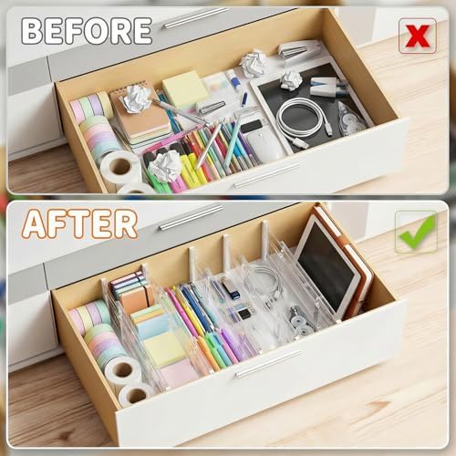 LETGO 5 Pack Drawer Dividers 6" High - Tall Acrylic Drawer Divider for Clothes, 12.3-18" Adjustable Dresser Deep Drawer 