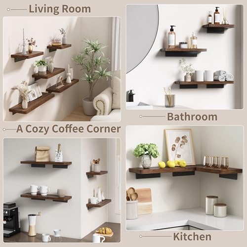 Danpoo 16 inch Solid Walnut Floating Shelf - Large, Heavy Duty Wall Shelf for Kitchen, Living Room, Bathroom, Built to H
