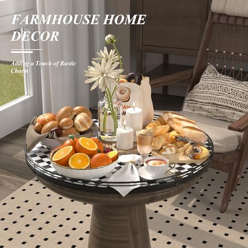 AMH 21-Inch Black and White Checkerboard Lazy Susan Decorative Tray
