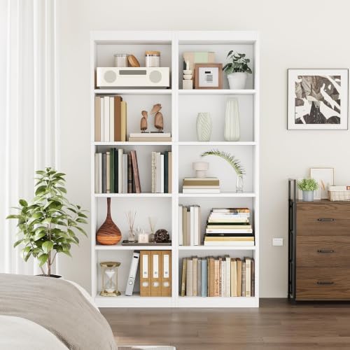 ALISENED 68.6" Tall Bookcase,Bookshelf Open Storage 5 Tier Shelves,White