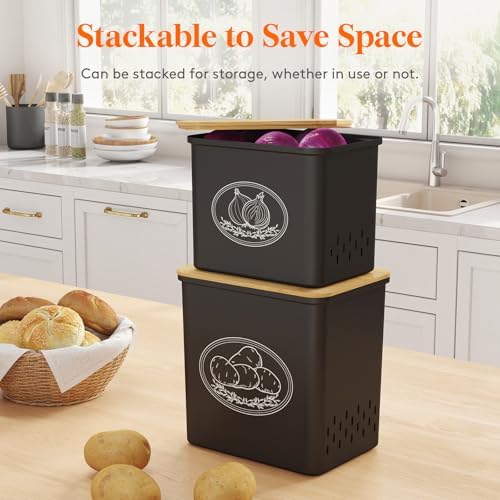 Lifewit Plastic Potato and Onion Storage Bin Box, Set of 2, Black