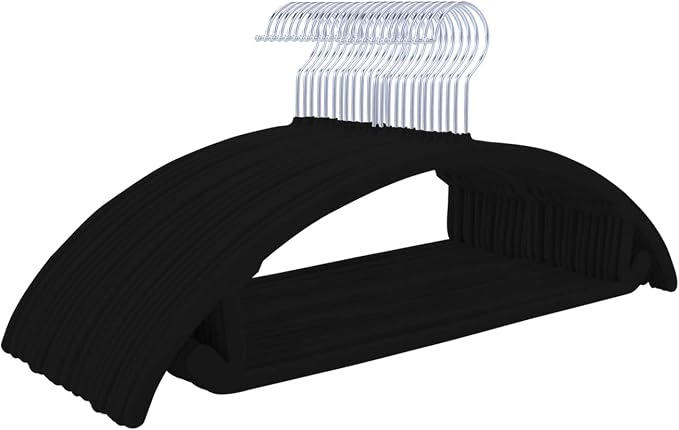 MIZGI Premium Velvet Hangers 30 Pack Heavyduty- Non Slip No Shoulder Bump Suit Hanger - Chrome Hooks,Space Saving Clothes Rounded Shape for Coat,Sweater,Jackets,Pants