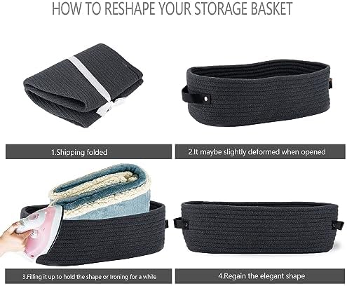 Cotton Rope Toilet Paper Holder Basket with Handle, Home Decor Organizing Small Baskets, Nursery Basket 13"x5.9"x4" Dark