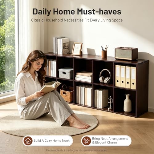 Solid Wood Cube Bookcase, Floor-Standing Storage Bookshelf(10-Cube)