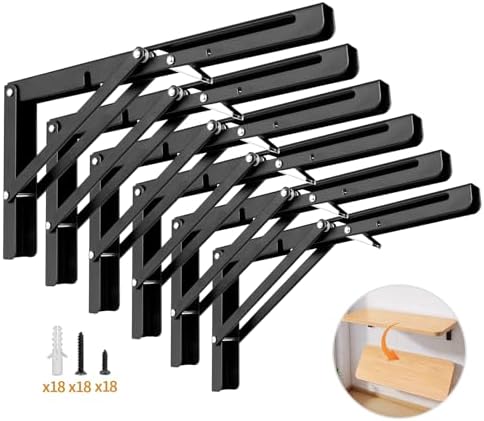 Yarssihha 12 Inch Folding Shelf Bracket, 6 Pack Heavy Duty Wall Mounted Foldable Brackets, Space-Saving Metal Collapsibl