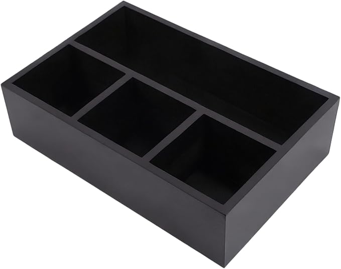 Tea Bag Organizer Black Wood Tea Bag Holder 4 Compartments Coffee Drawer | Large Capacity Sugar Packet Holder Coffee Station Organizer Tea Bags Caddy Drawer Storage Container for Countertop