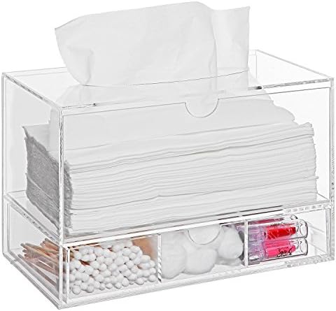 MyGift Clear Acrylic Tissue Dispenser Holder with Drawer Vanity Caddy