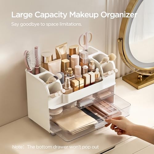 HBlife Makeup Organizer for Vanity with Brush Holder, Large Bathroom Countertop Cosmetic Organizer Skin Care Storage, Ea