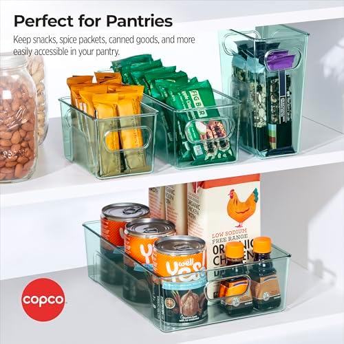Copco Mini Fridge Bins Set of 4 Green - Refrigerator Organizer Bins with Handles, Clear Storage Bins for Fridge, Pantry 