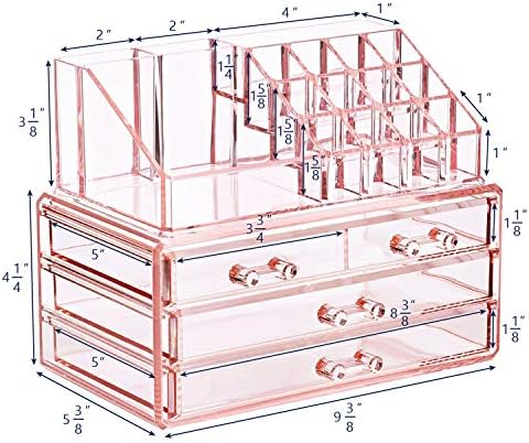 Ikee Design Acrylic Clear Makeup Cosmetics Lip Gloss Organizer,Pink