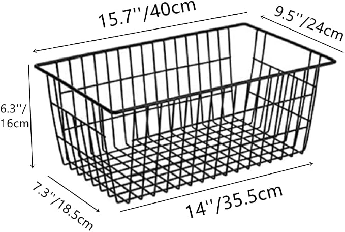 Slideep Farmhouse Large Wire Organizer Storage Bins Freezer Food Storage Basket for Kitchen Cabinets, Office, Bathroom, Pantry Organization Storage Bins Rack with Handles, 2 Pack, Black