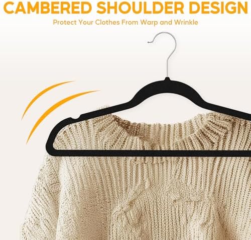 HealSmart Velvet Hangers 30 Pack, Space Saving Clothes Hangers for Closet, Non-Slip Heavy Duty Coat Hangers for Pants, Shirt, Sweater, Suit & Dress Clothing with 360° Swivel Hook, Black