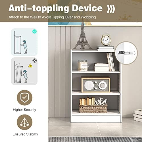 3 Tier Cube Storage Organizer, Small White Bookshelf with 18-Position Adjustable Panels, Wooden Open Cubby Display Shelf