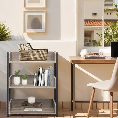 VECELO Bookshelf,Small Bookcase,3-Tier Storage Organizer,Industrial Shelving Unit for Home Office,Living Room,Dormitory,