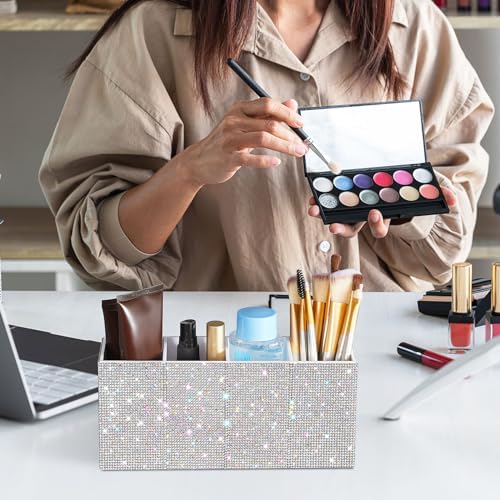Rhinestone Desk Organizer, White Pen Makeup Brush Holder