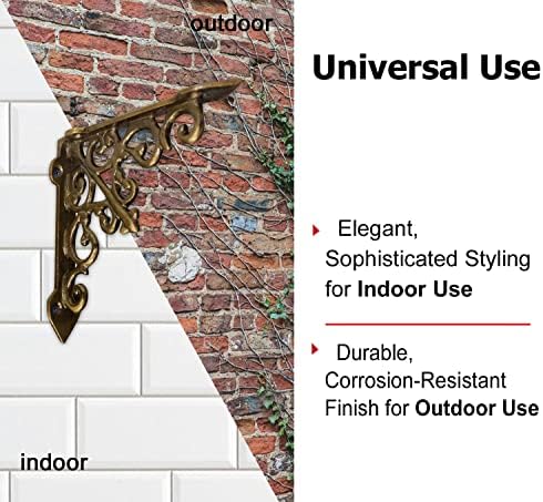 NACH Decorative Shelf Brackets, 4 Pack of 5 x 1.2 x 5 inch, Gold Cast Iron Wall Shelf Brackets - Decorative Bookshelf Br