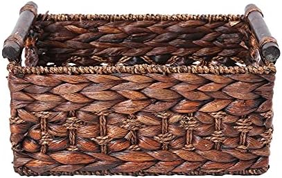 Water Hyacinth Wicker Storage Basket with Wood Handles, Medium