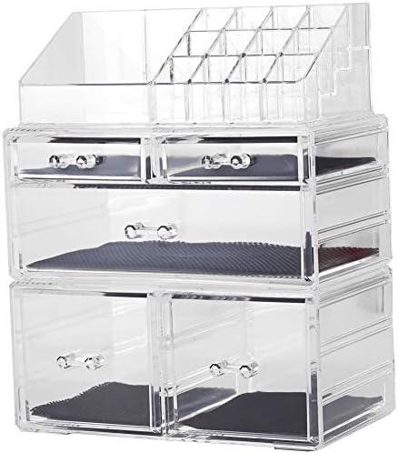 Sooyee Makeup Organizer,Acrylic Cosmetic Organizer Storage Drawers Jewelry and Cosmetic Display Cases Box(5 Drawers 7 Ti