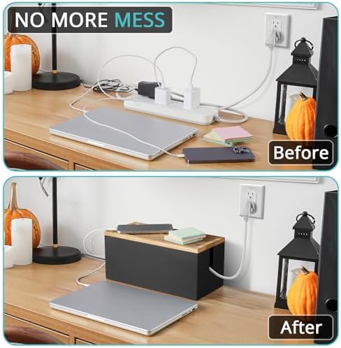 Bivvclaz Cable Management Box Medium, Wooden Cord Organizer Box for Desk, Floor, Office to Hide Extension Cords Power St