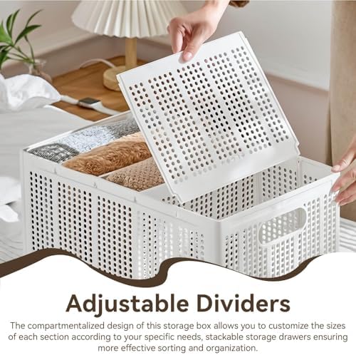 Foldable Closet Organizer with Adjustable Dividers, 7-Grid Wardrobe Storage Bin for Jeans, Sweaters, Pants & Clothes, Me