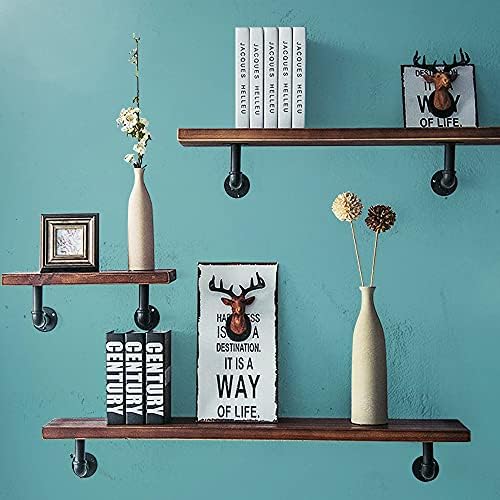 Janyang Industrial Pipe Shelf Brackets for 8 10 12 14 inches Board, Iron L Pipe Floating Shelves, Heavy Duty Metal Shelv