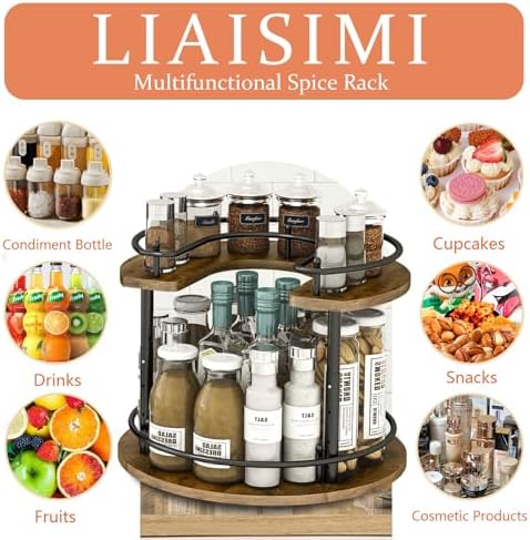 2 Tier Lazy Susan Organizer,2-Tier Spinning Spice Rack with Stable Carousel Base & 4 Height Settings for Cupboard Kitche
