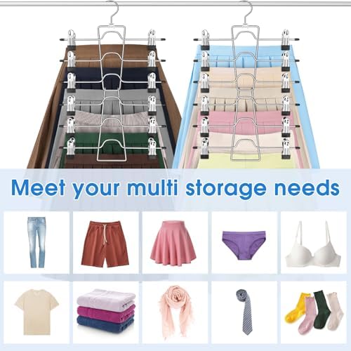 Pants Skirt Hangers with Clips 4 Pack 6 Tier Foldable