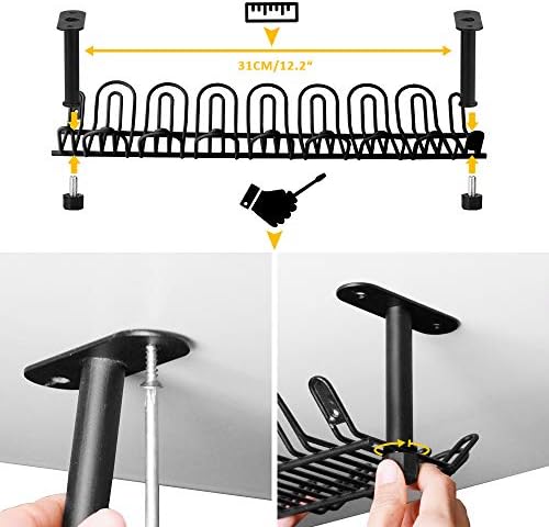 2 Packs Cable Management Tray, 14 inch Under Desk Cable Holder for Wire Management, Heavy Metal Cord Organizer Ideal for