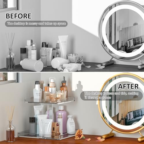 2-Tier Acrylic Perfume Organizer, Display Stand for Dresser & Counter, Vanity Trays Makeup Storage Holder, Bathroom & Ki