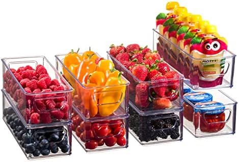 Set Of 8 Refrigerator Organizer Bins - Stackable Fridge Organizers with Cutout Handles for Pantry, Freezer, Kitchen, Cou