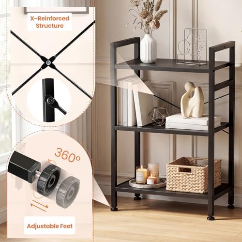 Sweetcrispy 3 Tier Bookshelf, Bookcase Shelf Storage Organizer, Black