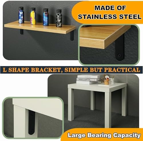 Alise 4Pcs Floating Shelf Brackets, Black Heavy Duty L Bracket for Shelves