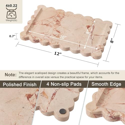 Scalloped Natural Marble Tray - Decorative Stone Tray for Bathroom & Vanity