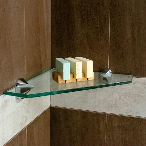 Dulles Glass 6" x 6" Pentagon Glass Corner Shelf - Shelf Only - Tempered - 3/8" Thick - Flat Polished Glass