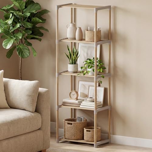Tangkula 5-Tier Solid Wood Bookshelf, Pine Wood Bookcase with Open Shelves, Floor Standing Storage Organizer, Multi-Func