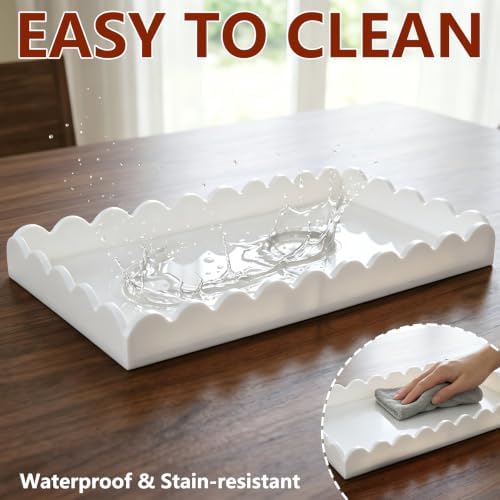 White Scalloped Acrylic Tray 5mm Thicken for Vanity Makeup,Perfume,Soap Dispenser,Napkin,12x6 Decorative Serving Tray fo