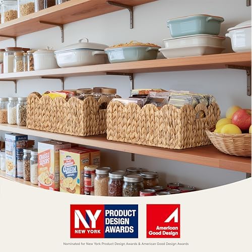 StorageWorks Wicker Baskets, Large Scalloped Baskets, Water Hyacinth