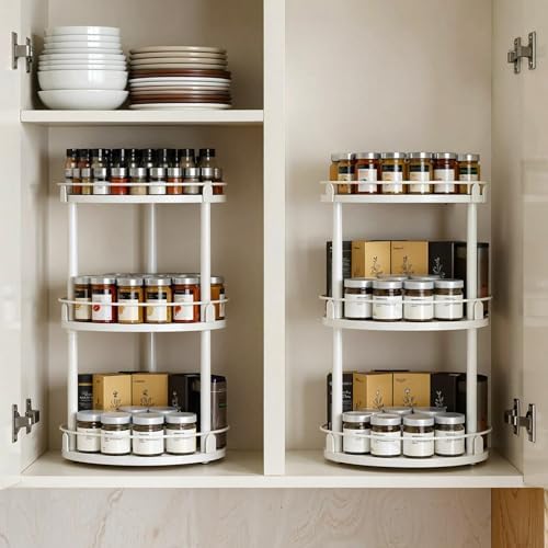 YATINEY Lazy Susan Organizer, Rotating Spice Rack, 3 Tier Spice Turntable Organizer, Industrial Turntable Spice Holder, 