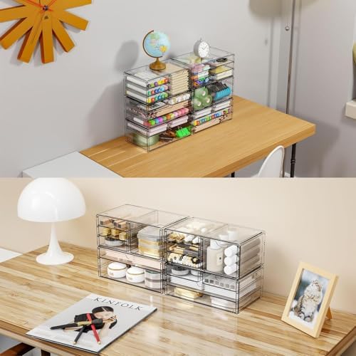 Yieach 3Pack Clear Drawer Organizers Stackable,Acrylic Storage Drawers With 10 Drawers,Multipurpose Office Supply Organi