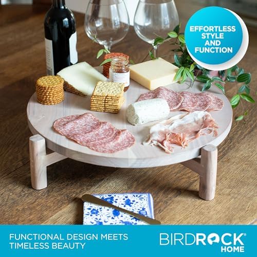 BIRDROCK HOME Elevated Lazy Susan | Rotating Acacia Wood Platter with Raised Legs | Ideal for Serving, Organizing, and D