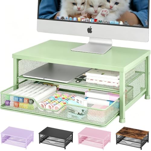 OPNICE Computer Monitor Stand Riser, Desk Organizer with Drawer, Printer & Laptop Stand, Office Desk Accessories & Works
