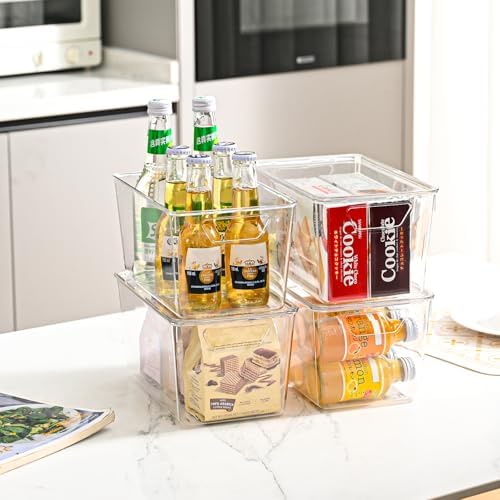 Freebat 12 Pack Clear Storage Bins with Lids, Middle Pantry 0rganizer Bins