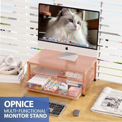 OPNICE Computer Monitor Stand Riser, Desk Organizer with Drawer, Printer & Laptop Stand, Office Desk Accessories & Works