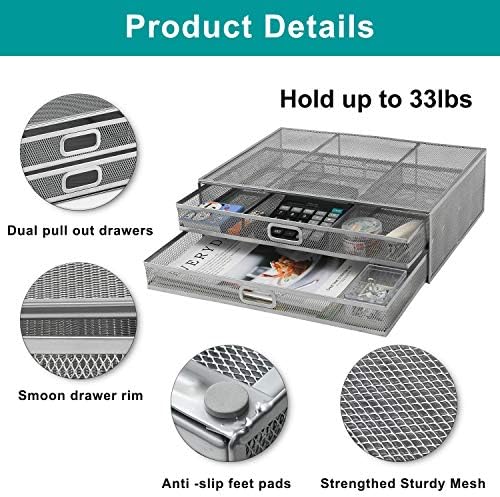 Monitor Stand Riser with Drawer - Metal Mesh Desk Organizer with Dual Pull Out Storage Drawer,Office Supply for Computer