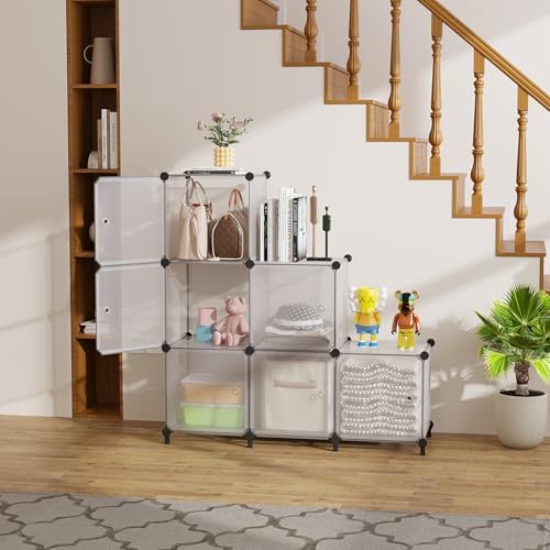 6Cube Storage Organizer Modular Stackable with Doors Striped White